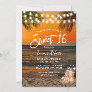 Sweet 16 Summer Sunset Beach Glow Mason Burk Inbjudningar