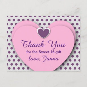 SWEET 16 Tack Hearts Lila Polka dots B07 Vykort