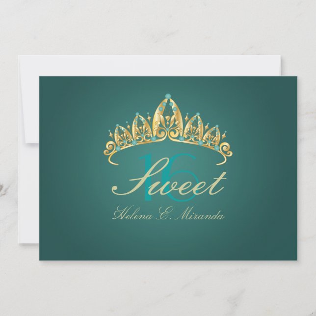 Sweet 16/ tiara/teal grönt /jade inbjudningar (Framsida)