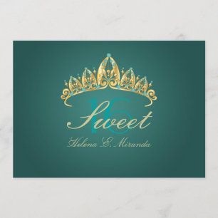 Sweet 16/ tiara/teal grönt /jade inbjudningar