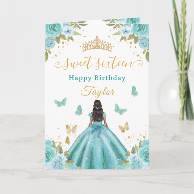 Sweet 16 Turquoise Princess African American Girl Kort (Framsida)