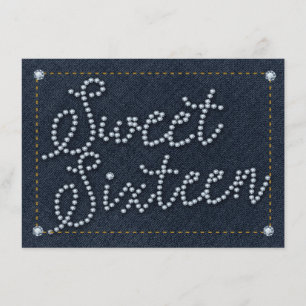 SWEET 16 Typ Denim & Diamonds Festinladning Inbjudningar