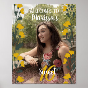 Sweet 16 Welcome Faux Rosa Glitter Photo Garden Poster