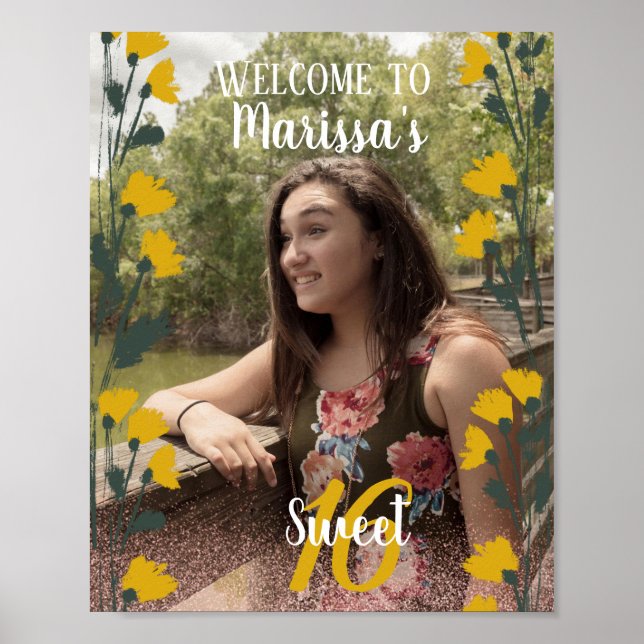 Sweet 16 Welcome Faux Rosa Glitter Photo Garden Poster (Framsidan)