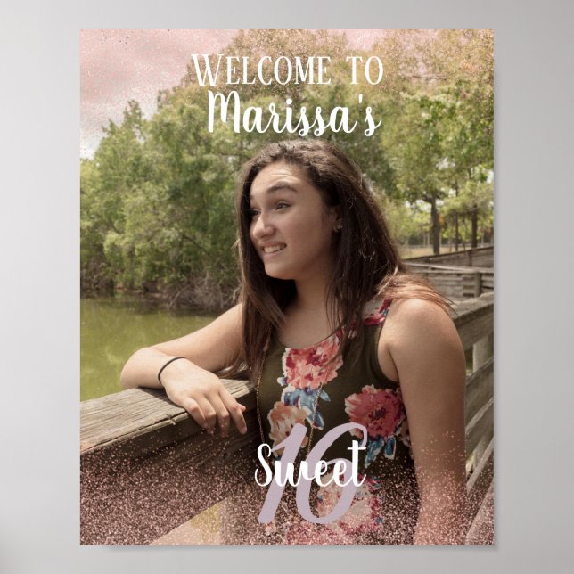 Sweet 16 Welcome Faux Rosa Glitter Photo Poster (Framsidan)
