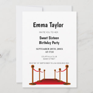 Sweet 16 White Red Carpet Hollywood Birthday Inbjudningar