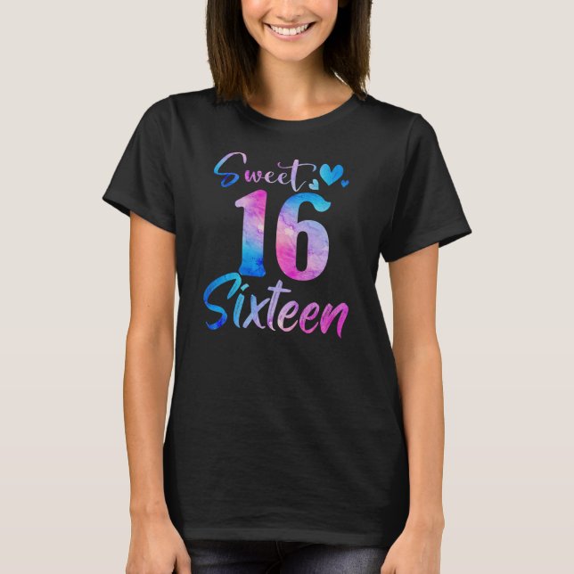 Sweet 16th Birthday Party Celebration Sixteen T Shirt (Framsida)