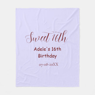 Sweet 16th birthday purple pastel mauve retro name fleecefilt