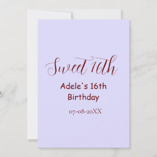 Sweet 16th birthday purple pastel mauve retro name julkort