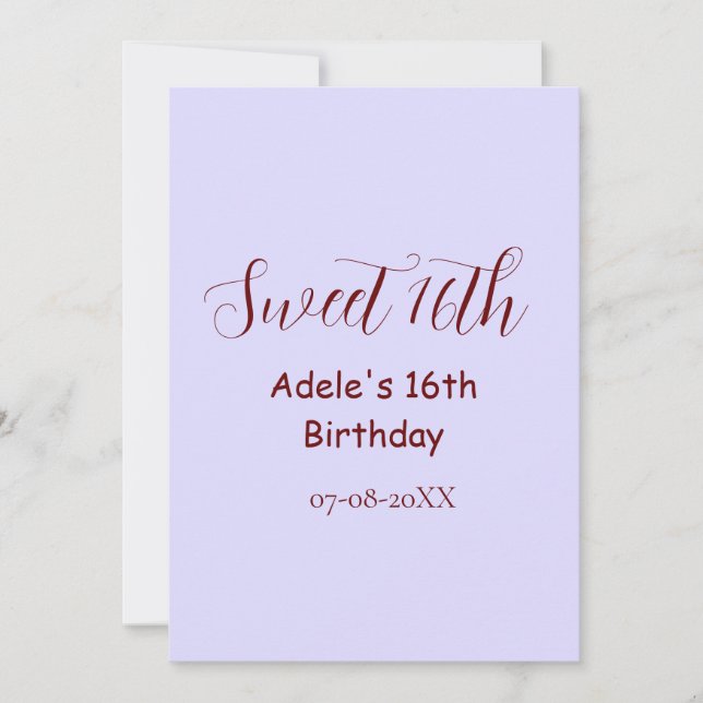 Sweet 16th birthday purple pastel mauve retro name julkort (Framsida)