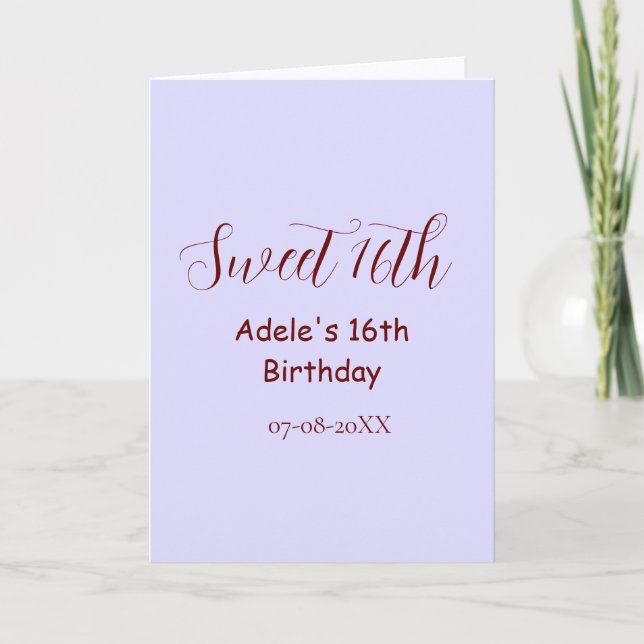 Sweet 16th birthday purple pastel mauve retro name kort (Framsida)