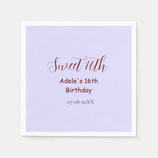 Sweet 16th birthday purple pastel mauve retro name pappersservett