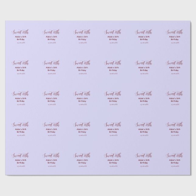 Sweet 16th birthday purple pastel mauve retro name presentpapper (Platt)
