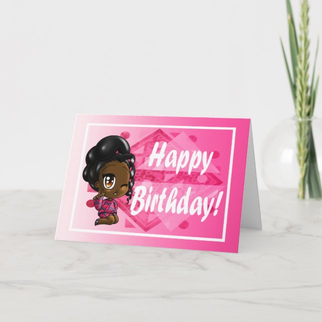 Sweet African American Girl Birthday Kort (Framsida)