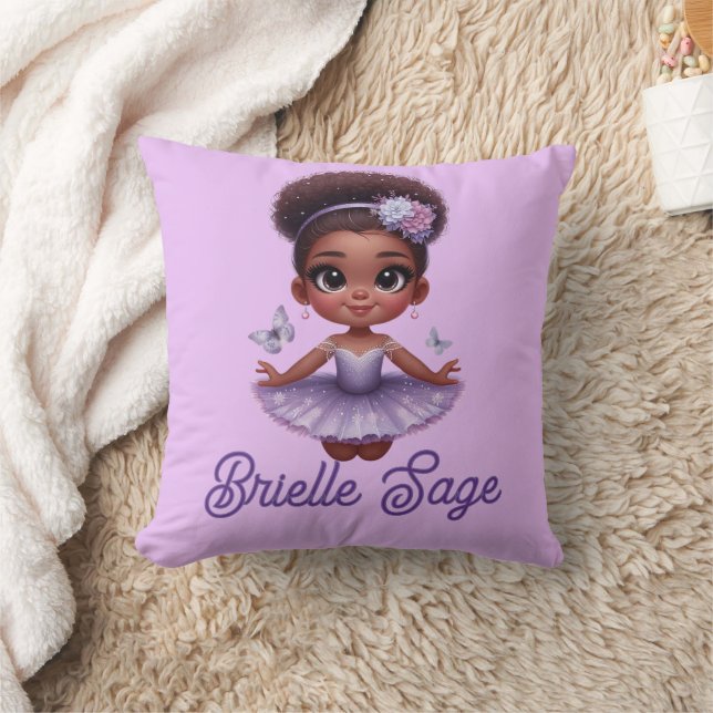 Sweet Afro Puff Lila Ballerina Girl Kudde (Filt)