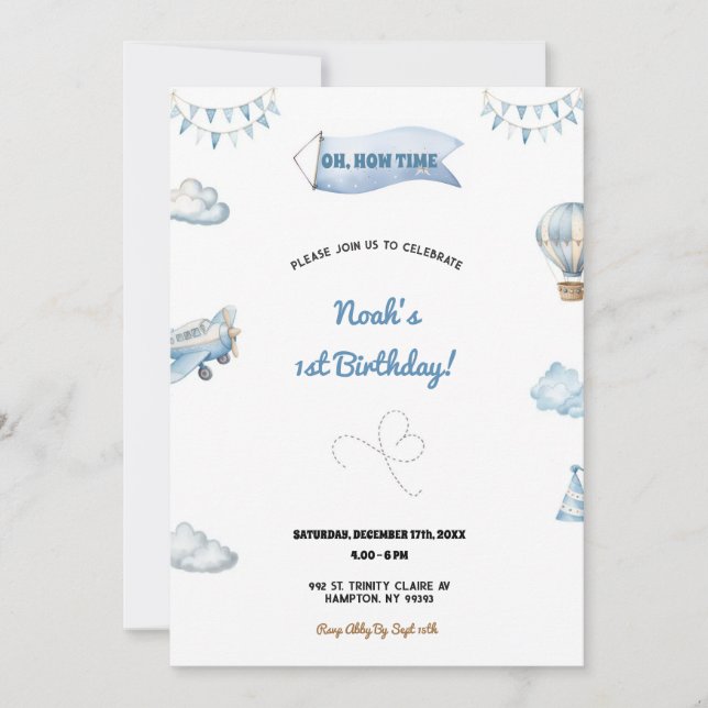 Sweet and cute airplane birthday party invitation inbjudningar (Framsida)