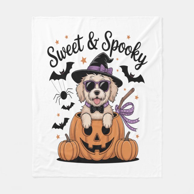 Sweet and Spooky Hund Halloween Fleecefilt (Framsidan)