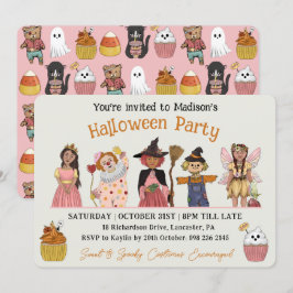 Sweet and Spooky Rosa Halloween Costume Party Inbjudningar