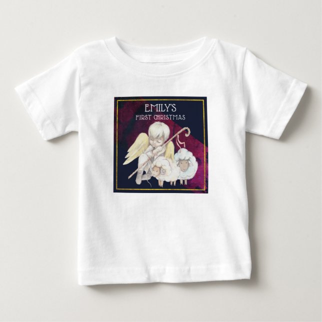 Sweet Angel Shepherd med Lambs Första jul T Shirt (Framsida)