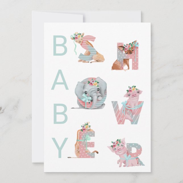 *~* Sweet Animals Brev Baby Shower-inbjudan Inbjudningar (Framsida)