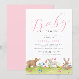 Sweet Animals Girl Baby i Bloom Baby Shower Inbjudningar
