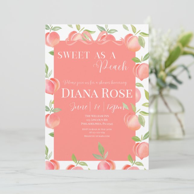 Sweet as a Peach Baby Shower Invitation Inbjudningar (Stående Fram)