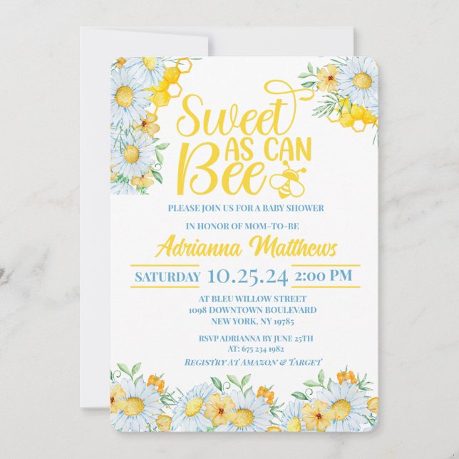 Sweet As Can Bee Baby Shower Invitation Inbjudningar (Framsida)