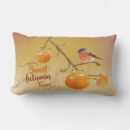 Sweet Autumn Orange Persimmon Fruits & Bird Lumba Lumbarkudde