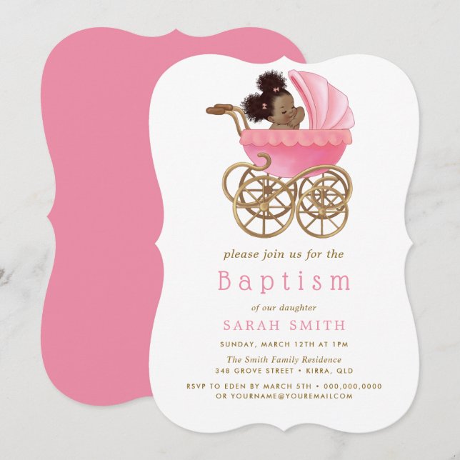 Sweet Baby Barnvagn Pram Baptism Christening Inbjudningar (Fram/baksida)