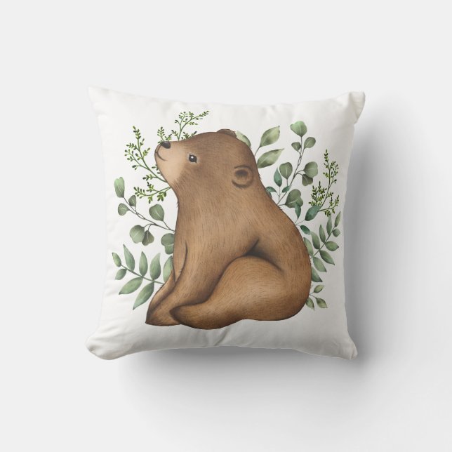 Sweet Baby Bear Woodland Forest Greenery Nursery Kudde (Framsida)