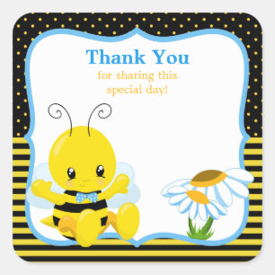 Sweet Baby Bee Boy Tack Sticker Fyrkantigt Klistermärke
