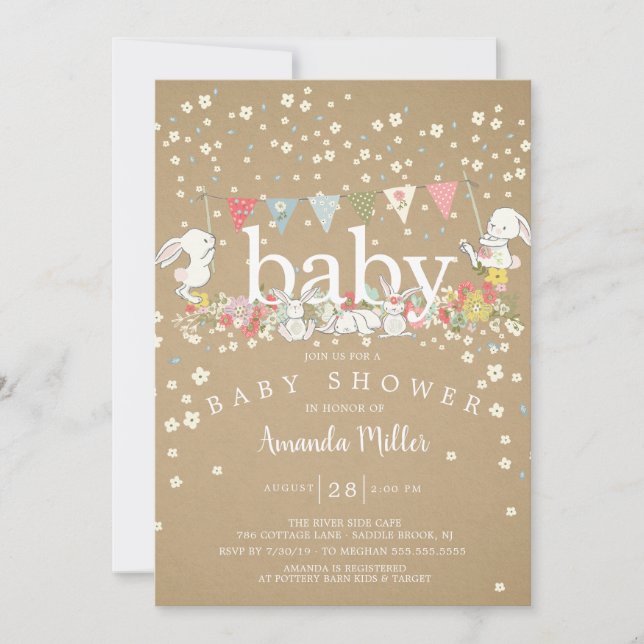 Sweet Baby Bunnies Neutralt Baby Shower Inbjudningar (Framsida)
