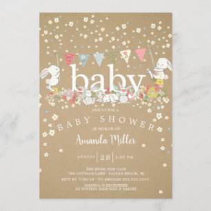 Sweet Baby Bunnies Neutralt Baby Shower Inbjudningar
