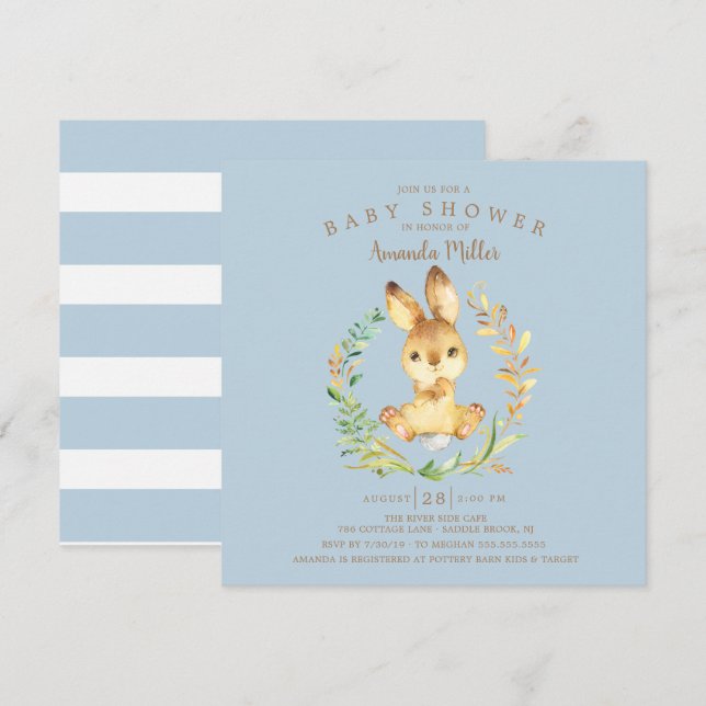 Sweet Baby Bunny Boys Baby Shower Inbjudningar (Fram/baksida)