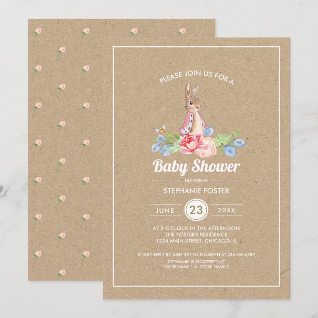 Sweet Baby Bunny | Kaninbabyskor Inbjudningar (Fram/baksida)