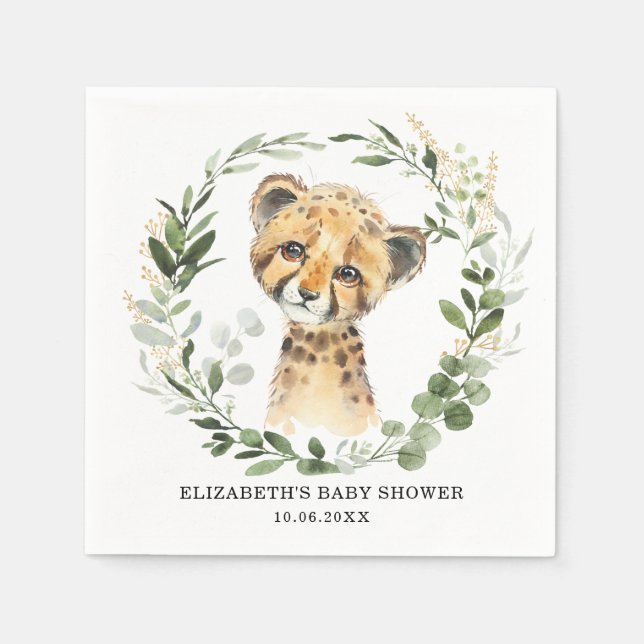 Sweet Baby Cheetah Botanical Grey Guld Shower Pappersservett (Framsidan)