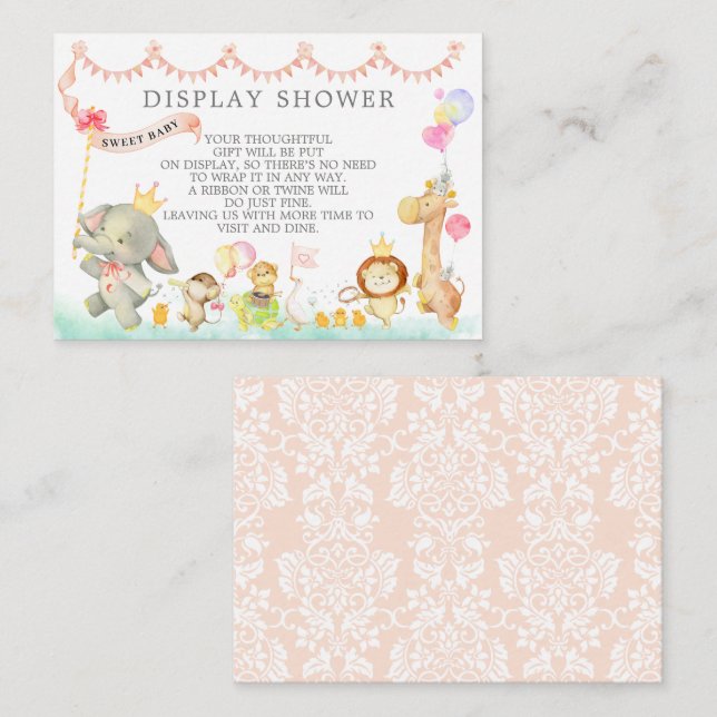 Sweet Baby djur Parad Baby Shower Gift Visning Tilläggskort (Fram/baksida)