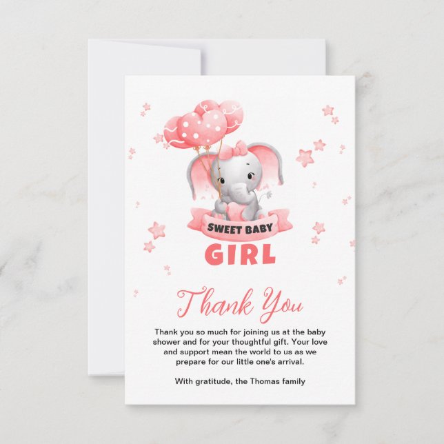 Sweet Baby Elephant Baby Shower Tack Kort (Framsida)