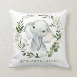 Sweet Baby Elephant Greenery Guld Lövs Nursery Kudde