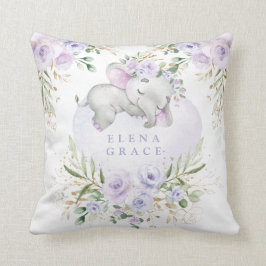 Sweet Baby Elephant Lila Blommigt Greenery Nursery Kudde
