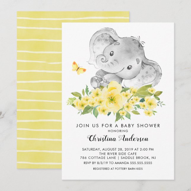 Sweet Baby Elephant Neutralt Baby Shower Inbjudningar (Fram/baksida)