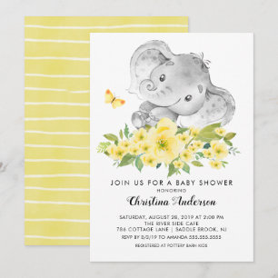 Sweet Baby Elephant Neutralt Baby Shower Inbjudningar