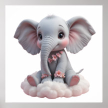 Sweet Baby Elephant Wall Art - Nursery Poster