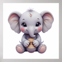 Sweet Baby Elephant Wall Art - Nursery Poster för