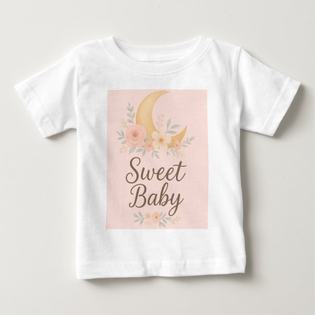 Sweet Baby Floral Moon Design – Gentle Pastel Nurs T Shirt (Framsida)