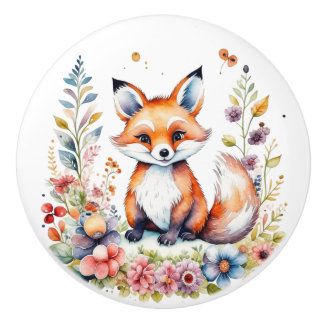 Sweet Baby Fox with Flowers Woodland Creatures Knopp