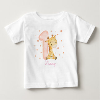 Sweet Baby Giraffe Girl First Birthday T Shirt