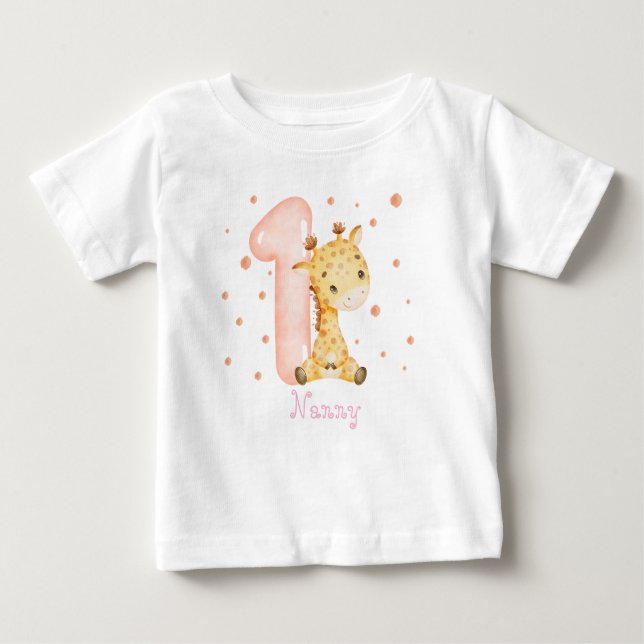 Sweet Baby Giraffe Girl First Birthday T Shirt (Framsida)