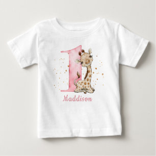 Sweet Baby Giraffe Girl First Birthday T Shirt