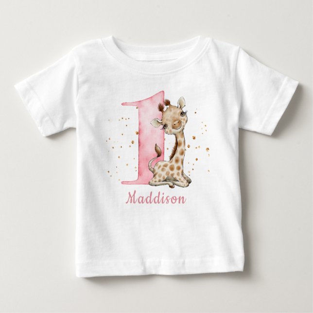 Sweet Baby Giraffe Girl First Birthday T Shirt (Framsida)